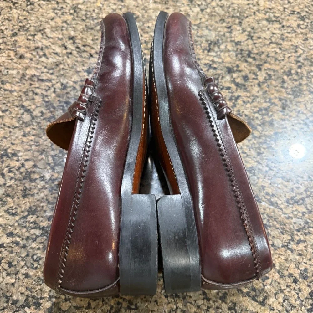 Vintage Bass Burgundy Leather Penny Loafers Beefroll Slip On Shoes Mens 8.5 D